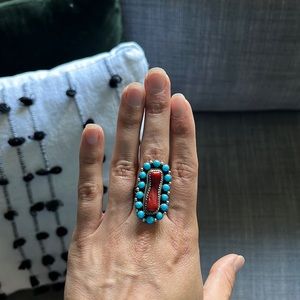 Turquoise and Coral Ring